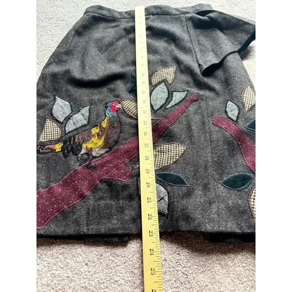 Vtg Anthropologie 6 Floreat Wool Pencil Skirt Bird Embroidered Dark Academia - Picture 9 of 13